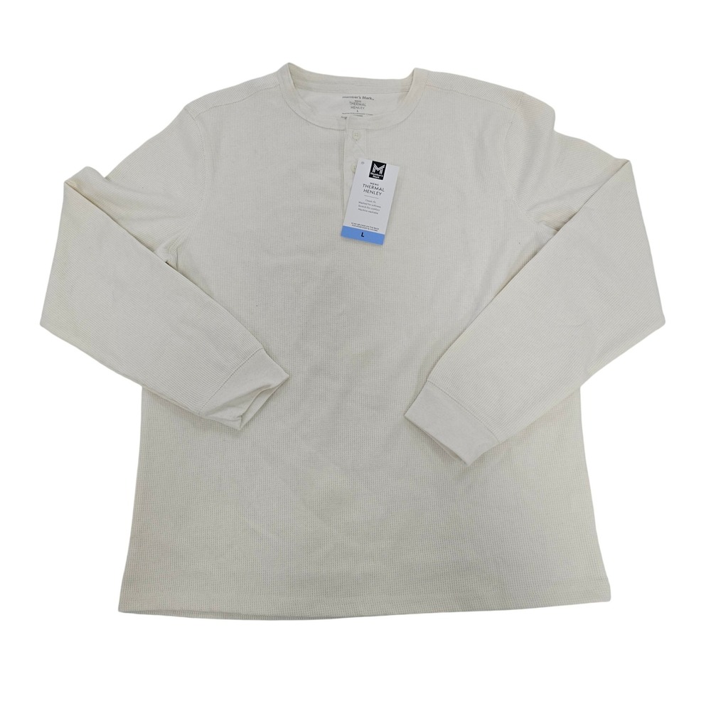 Member's Mark Mens Thermal Henley Shirt Cream Waffle Knit Large NWT